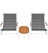Devoko Lounge Chair 3 Pieces Teslin Chaise Lounge and Acacia Wood Table Set Large Size Patio Furn...