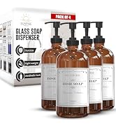 Sunrise Premium 16 OZ Amber Glass Soap Dispenser with Pump, Hand and Dish Soap Dispenser Set for ...