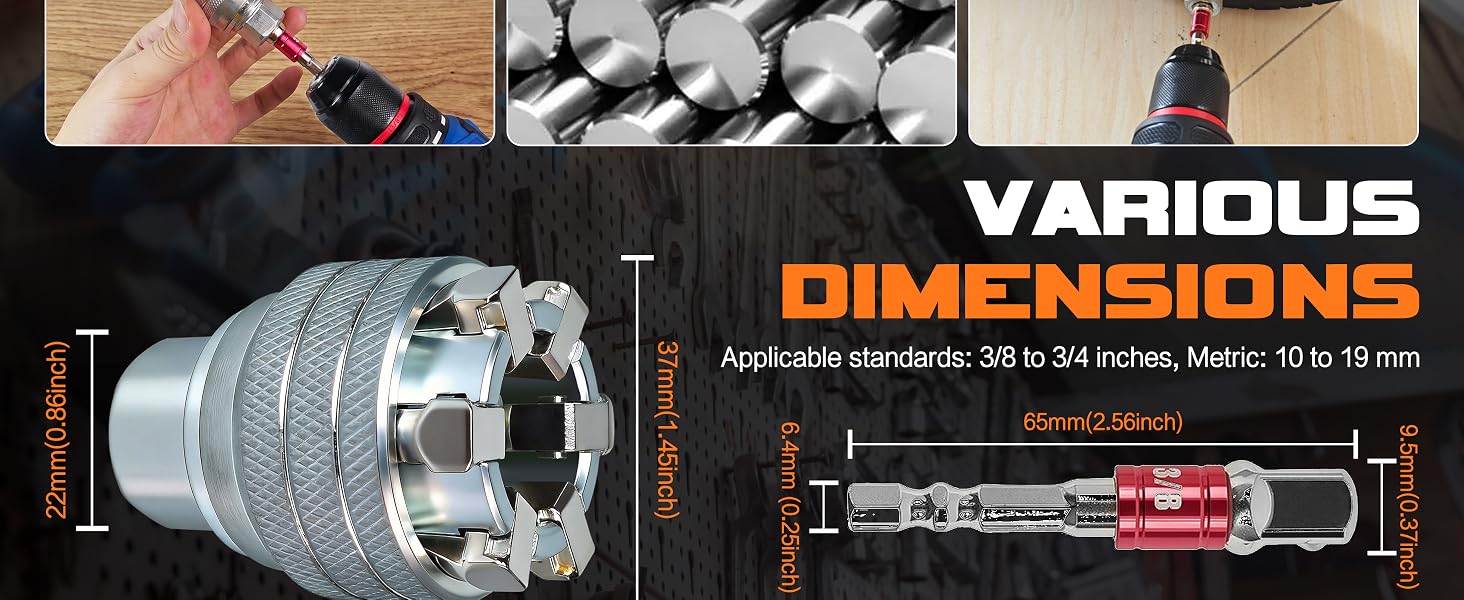 Universal Socket 10-19mm 3/8-3/4 Inch SAE Metric Size Chart