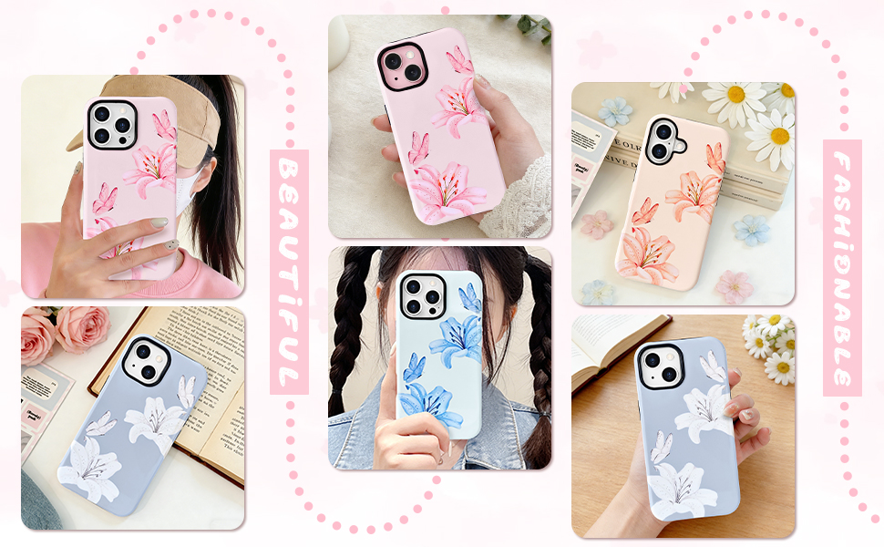 lily flowers case with glossy hybrid 2 layers back