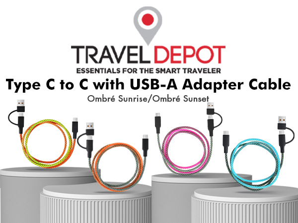 Type C to C with USB-A Adapter Cable Ombre Sunrise Ombre Sunset