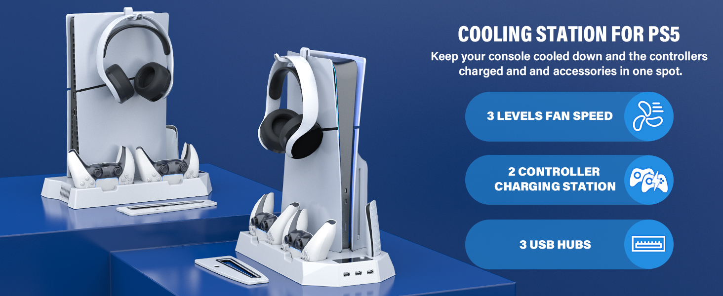 ps5 stand and cooling station with controller chaging station