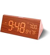 OhM-ega Wooden Digital Alarm Clock, Electric Clocks with Dual USB Port, Large Numbers, Temperatur...