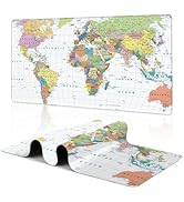 Colored Map Extended Large Gaming Mouse Pad World Map XXL Mousepad Desk Pad Mat for Keyboard and ...