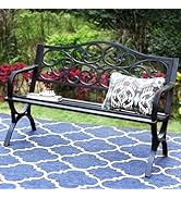 PHI VILLA 50-Inch Cast Iron Steel Frame Garden Bench Outdoor Patio Bench Chair w/Floral Design Ba...