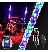 MICTUNING 2pc 4ft W1 Spiral LED Whip Lights with Flag, APP Control with RGB+IC Dream Flow Chasing...