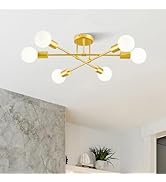 VONLUCE 6-Light Sputnik Chandelier, Polished Gold Chandelier for Dining Room, Modern Chandelier f...