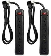 Clear Power 6 Outlet Power Strip with 3 ft Power Cord, Low-Profile Flat Plug, Black, 3 Prong Grou...