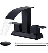 SHACO Black Bathroom Faucet, 4 Inch Centerset Bathroom Faucet 3 Hole, Matte Black 2 Handle Waterf...