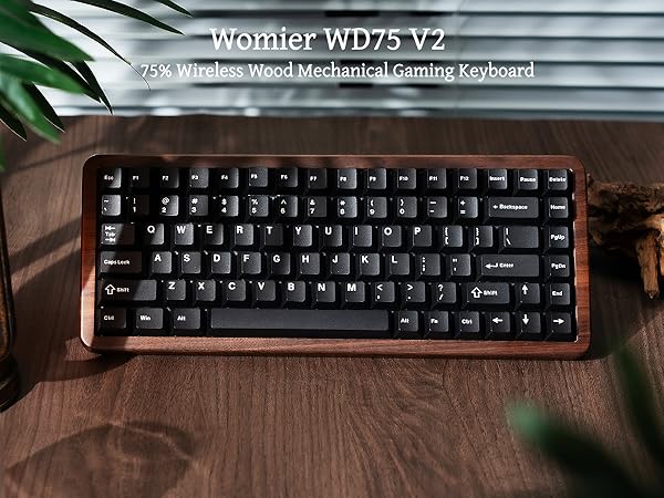 75% Mechanical Keyboard Wireless with QMK/VIA, WD75 V2 Wood Gaming Keyboard