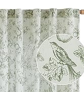 JINCHAN Linen Floral Curtains for Living Room 84 Inch Long Sage Green Printed Toile Curtains Fren...