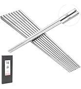 Cluren Premium 316L Stainless Steel Chopsticks Set (5 Pair silver) - Reusable Metal Chopsticks wi...