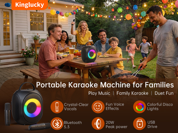 Karaoke Machine for Adults &amp;amp; Kids Portable Bluetooth Karaoke Speaker with 2 Wireless Microphones