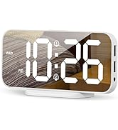 SMOUPING Digital Alarm Clock for Bedroom,6.7" LED Clock Mirror Surface with 2 USB Charger Port,Ad...