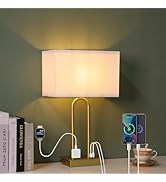 CONCA Bedside Touch Control Table Lamp with Type C/USB Charging Port and 1 AC Outlet, White Squar...