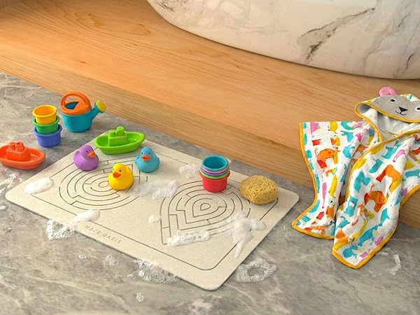 A secure non slip bath mat for baby bath time. No soggy fabrics to harbor nasties.