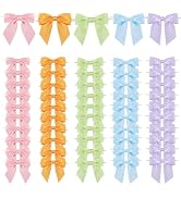 TONIFUL 50pcs 5 Colors Pastel Satin Ribbon Bows, 4.5" Macaron Twist Tie Bows for Gift Wrapping Tr...