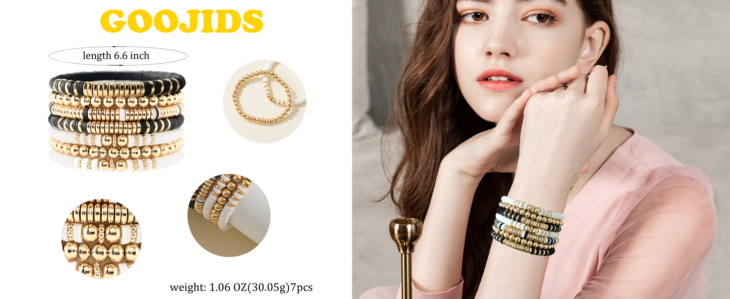 GOOJIDS Surfer Heishi Clay Bead Bracelets