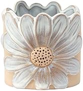Napco Daisy Flower Wrap 5.25 x 5 x 5 inches White and Beige Ceramic Flower Succulent Plant Pot Pl...