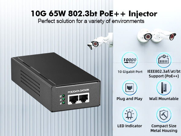 10G 65W PoE Injector