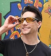 FEISEDY Men Women Night Driving Glasses Fit over Glasses Anti-Glare Polarized Wrap Yellow Sunglas...