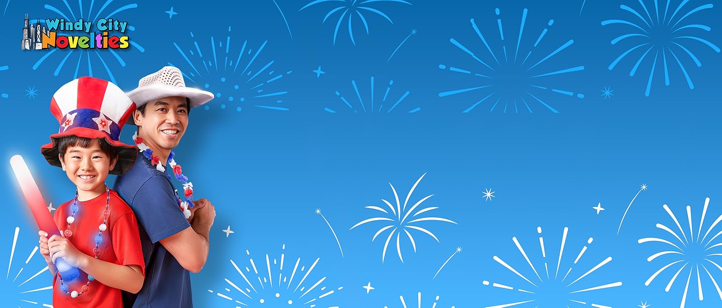 Boy and Dad wearing 4th of July products 