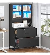SEDETA 2 Drawer File Cabinet with Lock &amp; Charging Station, Filing Cabinet Fits Letter, Legal, A4 ...