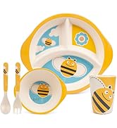 PHEENOWL Kids Dinnerware Set, 5-Piece Mealtime Tableware for Children &amp; Toddlers – Includes Divid...