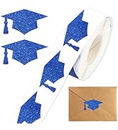 Whaline 600Pcs Blue Graduation Cap Stickers Holographic Graduation Hat Sealing Labels Grad Party ...