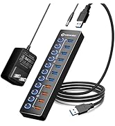 Powered USB Hub, MENKSID 11-Port USB Hub, 7 USB 3.2 Data Transfer Ports + 4 Smart Charging Ports,...