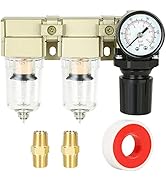 Hromee 1/4 Inch Compressed Double Filter Regulator Combo, Air Compressor Water Oil Trap Separator...