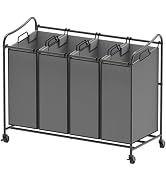 Simple Houseware 4-Bag Heavy Duty Laundry Sorter Rolling Cart, Dark Grey