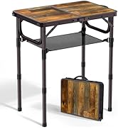 Anbte 2ft Camping Table Foldable with Storage Net, 3 Adjustable Heights 27.5" Aluminum Small Port...