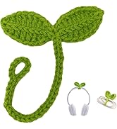 Crochet Leaf Sprout Headphone Accessory, Green Knitted Cable Organizer, Decorative Bookmark