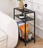 Yoobure Narrow Side Table with Storage Basket, Small End Table for Small Spaces Skinny Side Table...
