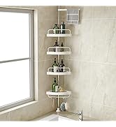 Corner Shower Caddy Tension Pole: Adjustable Stainless Steel Shower Organizer with 4 Tier Shelf f...