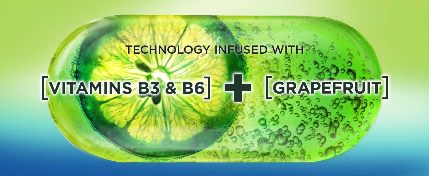technology infused with vitamins B3 &amp; B6 + grapefruit