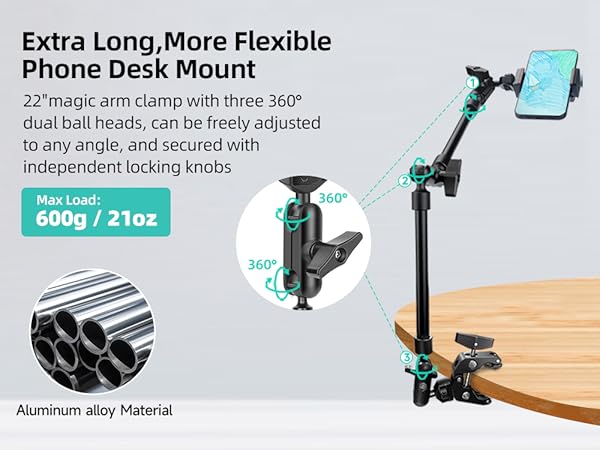phone desk mount, magic arm clamp