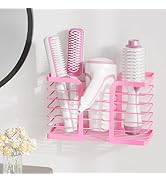 YIGII Pink Hair Dryer Holder, 3 Sections Organizer for Hair Tools, Wall Mounted/Cabinet Door Hair...
