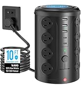 Power Strip Surge Protector Tower with 16 Outlets and 5 USB Ports (2 USB-C), 10ft Extension Cord,...