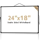 MaxGear White Board for Wall 24" x 18", Double Sided Dry Erase Board, Magnetic White Board Hangin...
