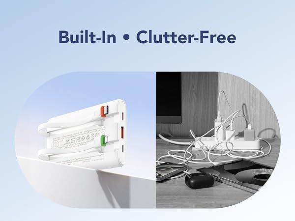 Built-In ·Clutter-Free, Integrated cables eliminate cord clutter. Neverpack charging cables again!!