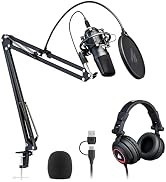 MAONO Microphone with Studio Headphone Set 192kHz/24bit Vocal Condenser Cardioid Podcast Mic Comp...