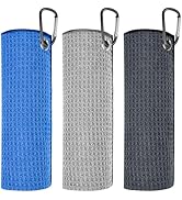 SUNRAYNEST Microfiber Golf Towel (16" X 16"), Carabiner Clip Included, Soft Yet Long-Lasting, Gre...