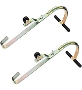 2-Pack Heavy Duty Zinc Plated Steel Ladder Roof Hook with Wheel | Rubber Grip T-Bar for Damage Pr...