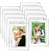 WRINGKIT 4 x 6 Glass Picture Frame Set of 10, Silver Mirror Photo Frames, Thin Border Desk Pictur...