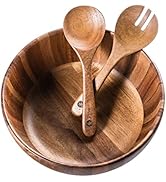 BILL.F Wooden Salad Bowl, 12'' Acacia Wood Salad Bowls Set Large Salad Mixing Bowl with Servers-3...
