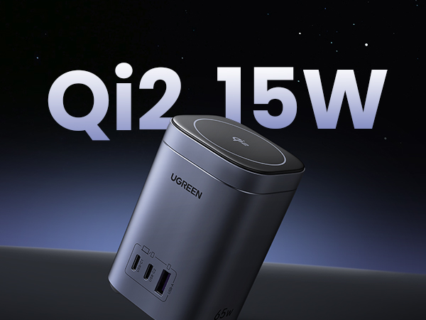 UGREEN Nexode 65W GaN Charging Station 3-Port with 15W Qi2 Wireless Charger Stand Foldable