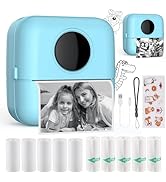 HuiJuKeJi Mini Sticker Printer Pocket Inkless Thermal Printer with 11 Rolls Thermal Paper and Sti...