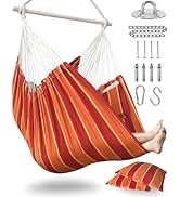XXL Hammock Chair Hanging Rope Swing with 2 Cushions - Max 500lbs-Perfect for Patio, Porch, Bedro...